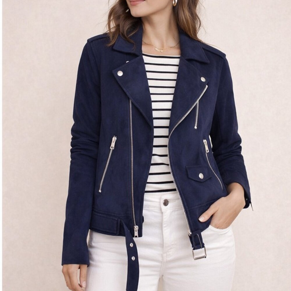 NWT Theory Faux Suede Moto Streetwear Business Casual Jacket, Medium